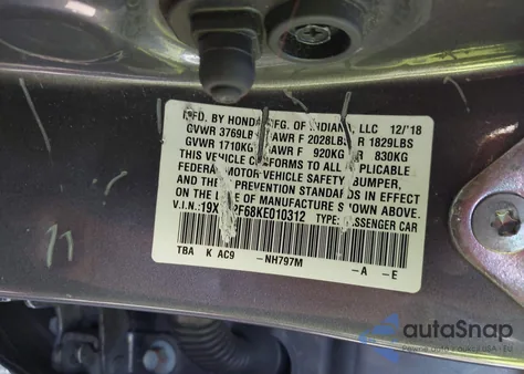 2019 Honda Civic Lx z USA, uszkodzony, nr VIN 19XFC2F68KE010312